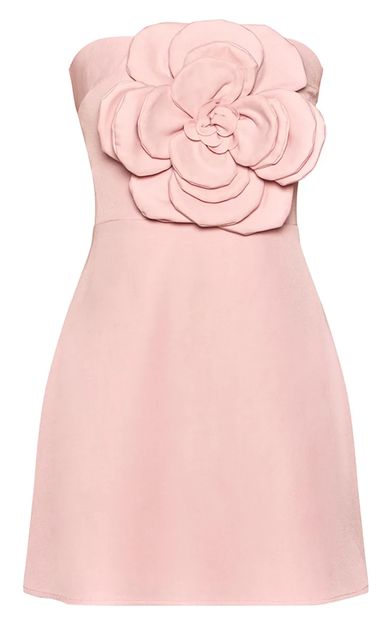 Light Pink Floral Bandeau A Line Shift Dress - 4