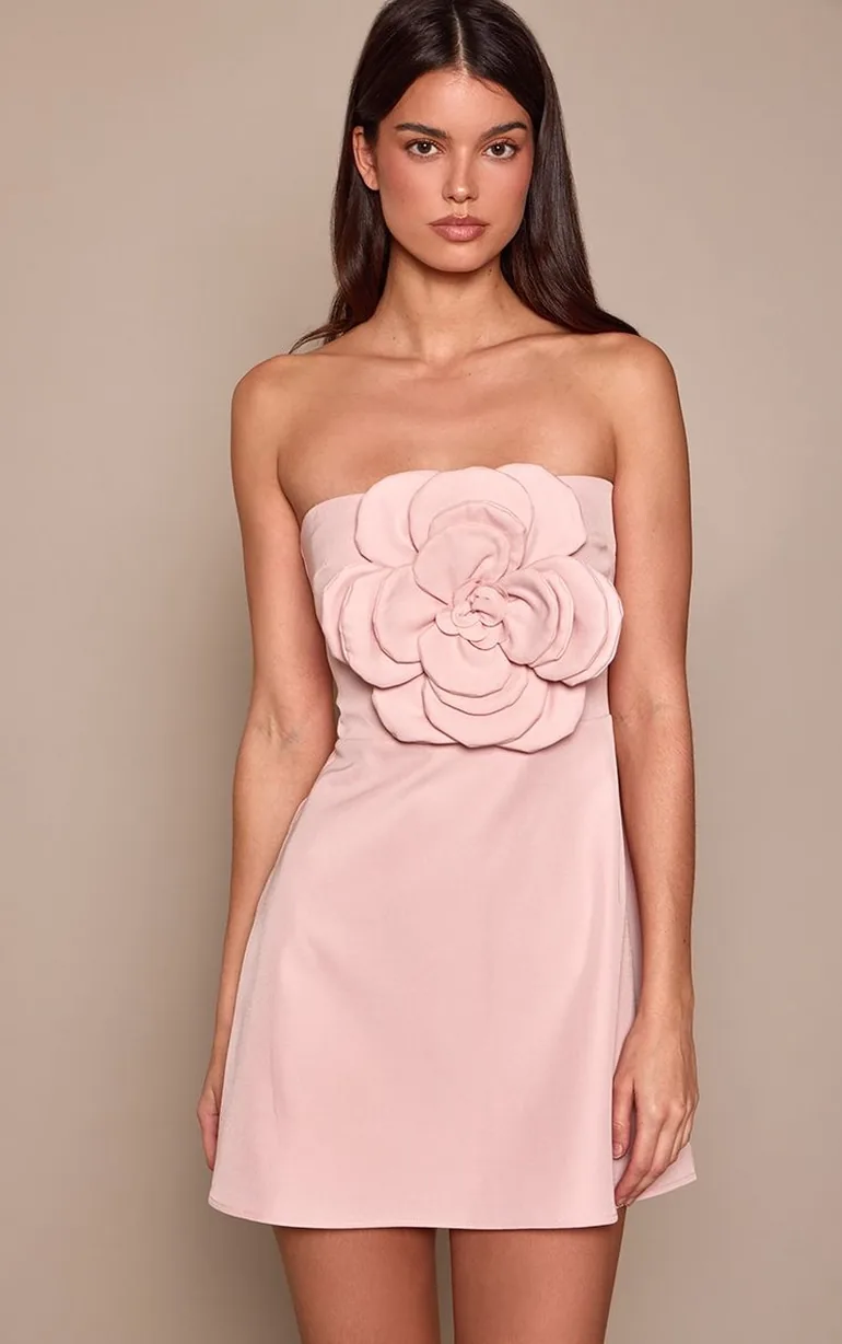 Light Pink Floral Bandeau A Line Shift Dress