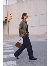 Khaki Oversize Plaid Contrast Collar Coat