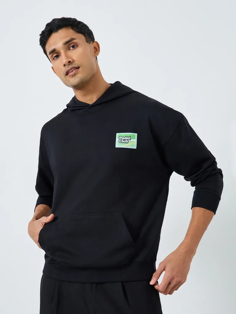 Men Black Padel Club Graphic Terry Hoodie - 2