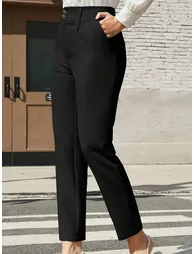 Solid Pocket Detail Straight Leg Pants - 3