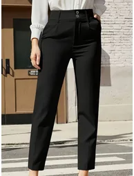 Solid Pocket Detail Straight Leg Pants