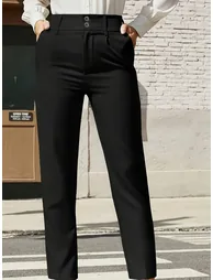 Solid Pocket Detail Straight Leg Pants - 4