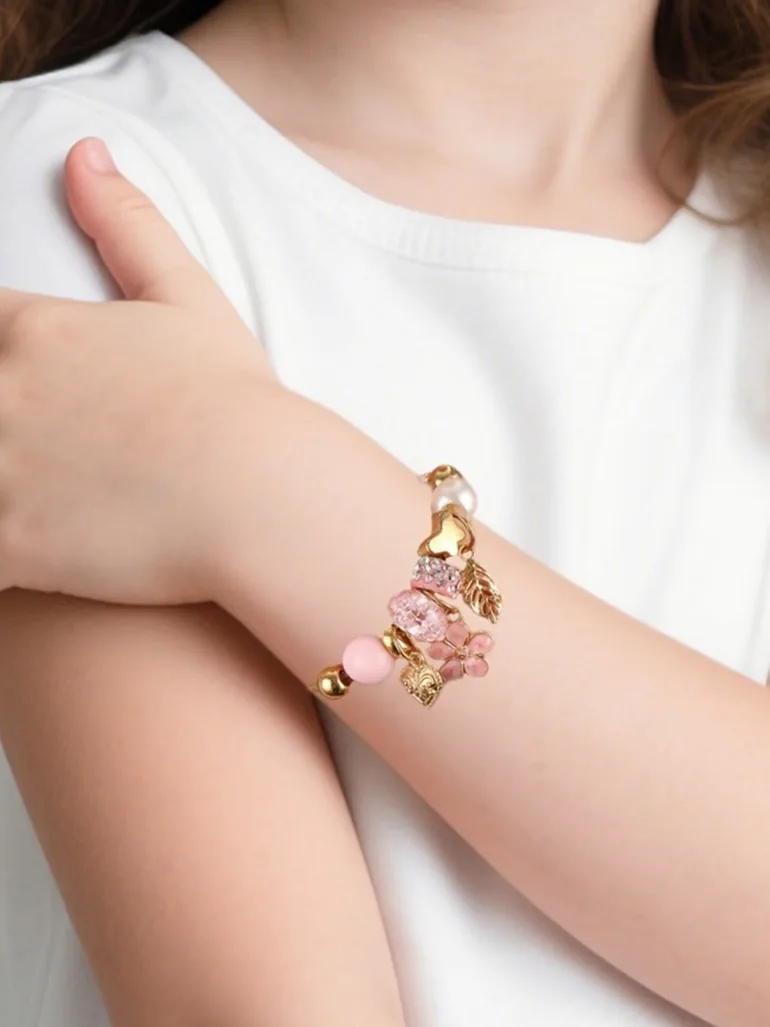 Pink Floral Charm Bracelet