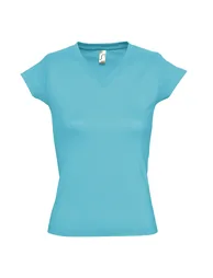 SOLs Womens/Ladies Moon V Neck Short Sleeve T-Shirt - Blue Atoll