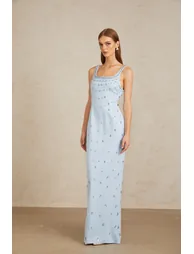 Meris Blue Crystal Embellished Maxi Gown - 7