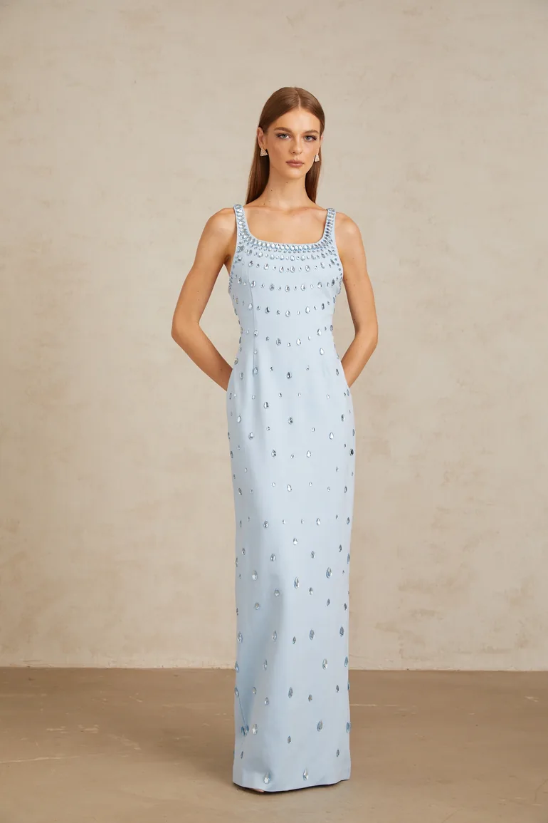 Meris Blue Crystal Embellished Maxi Gown - 5
