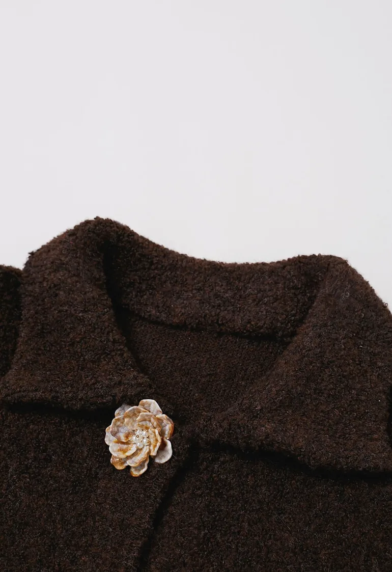Marbled Resin Floral Button Knit Cardigan in Brown - 4