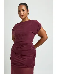 Plus Ruched Bodice Asym Neck Maxi Dress - plum - 2
