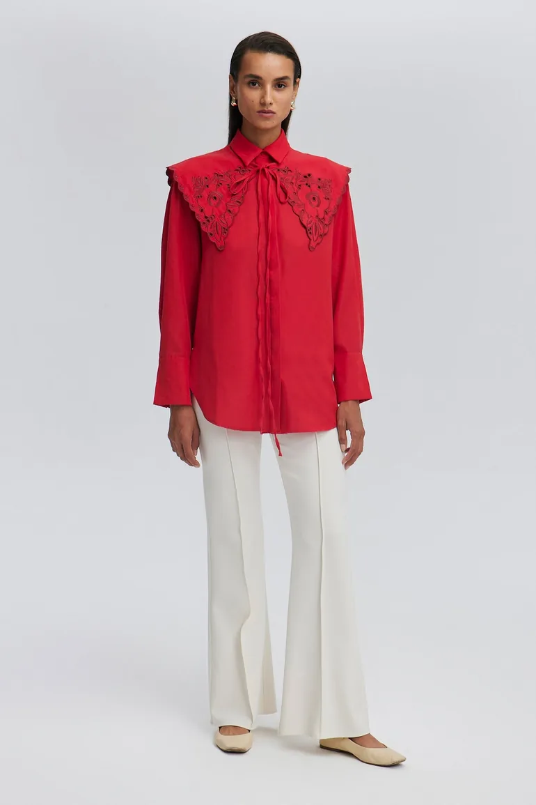EMBROIDERY DETAILED WIDE COLLAR SHIRT - 7