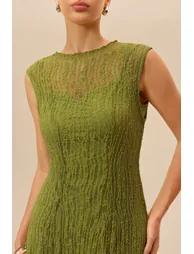 Quiet Moment Olive Rhinestone Embellished Semi-sheer Maxi Dress - 1