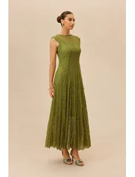Quiet Moment Olive Rhinestone Embellished Semi-sheer Maxi Dress - 5