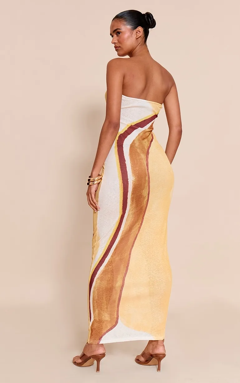 Red Onion Skin Bandeau Abstract Print Maxi Dress - 1
