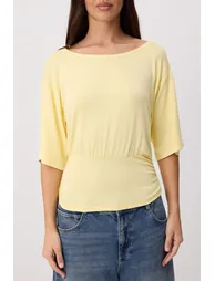 Yellow Plain Regular Fit Asymmetric Neck Premium Soft Knitted Blouse - 2