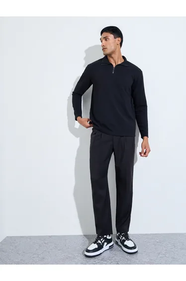 Men Pebble Textured Quarter Zip Relaxed Sweatshirt