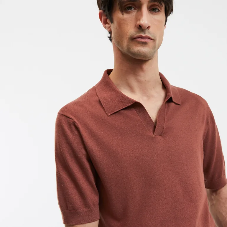 Short Sleeve Polo Shirt with V-Neck - 2