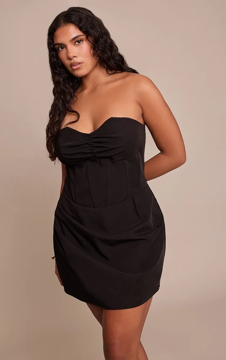 Shape Black Ruched Corset Bandeau Mini Dress - 1