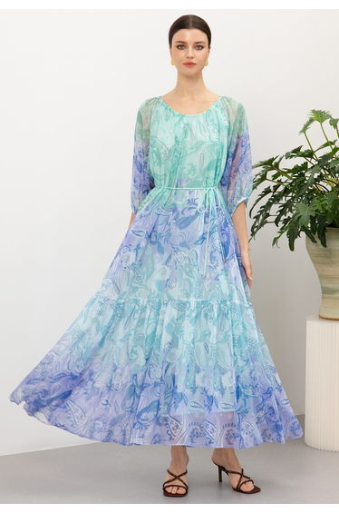 Paisley Ombre Puff Sleeves Chiffon Maxi Dress in Blue for Garden Brunches & Vacation Strolls product thumbnail 2