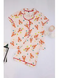 Pink Lobster Pattern Knitted Plus Size Pajama Set - 2