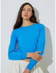 Blue Crew Neck Long Sleeves Jumper - 3