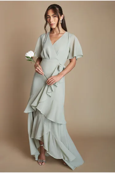 Angel Sleeve Tiered  Maxi Dress