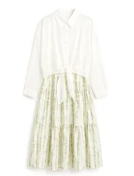 Women's Tie Front Tiered Shirt Dress