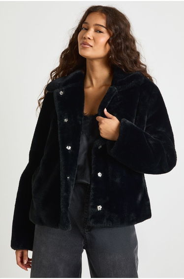 Fur Collared Jacket - black product thumbnail 2