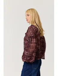 Burgundy Check Tie Neck Blouse - 3