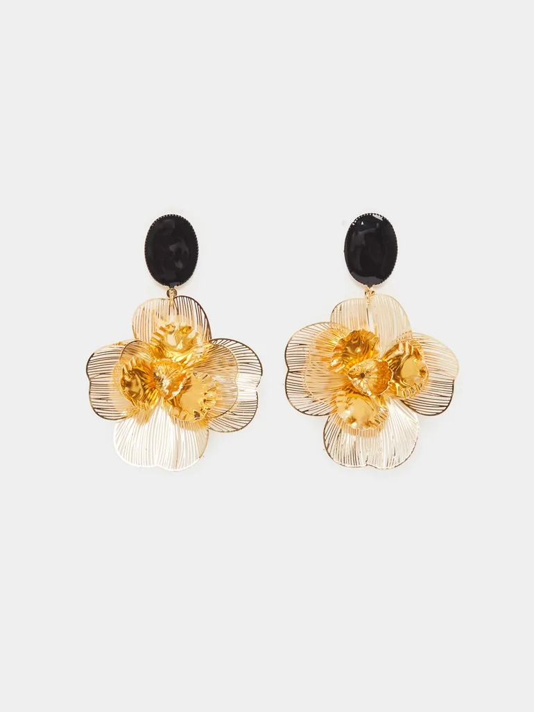 Gold Floral Dangle Earrings