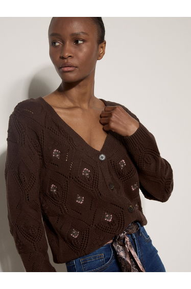 Pointelle Diamond Floral Cotton Blend Cardigan product thumbnail 3