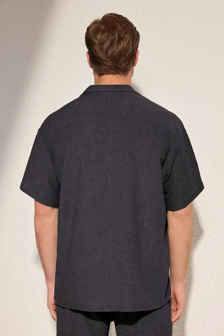 Black Oversized Polo Neck Plain Polo Neck T-Shirt - 6
