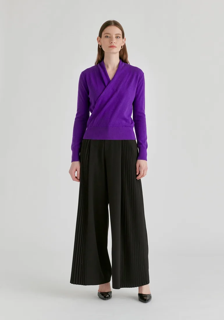 Long Sleeve Knitted Wrap Top - 1