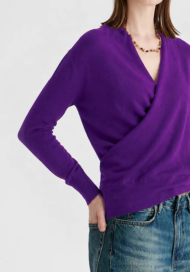 Long Sleeve Knitted Wrap Top - 2