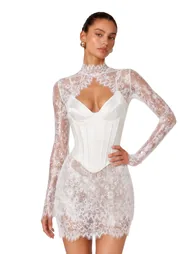 Cecilia White Lace Top & Mini Skirt Set - 2