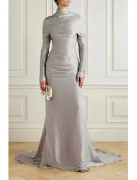 Nerida Silver Turtleneck Ruched Maxi Dress