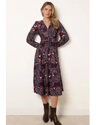 Button Front V Neck Midi Dress With Pockets