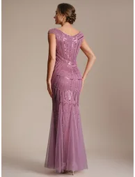 ever CABARET|Sequin Drop Shoulder Sleeve Beaded Formal Dress - 1
