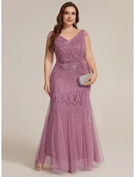 ever CABARET|Sequin Drop Shoulder Sleeve Beaded Formal Dress - 10