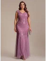 ever CABARET|Sequin Drop Shoulder Sleeve Beaded Formal Dress - 5
