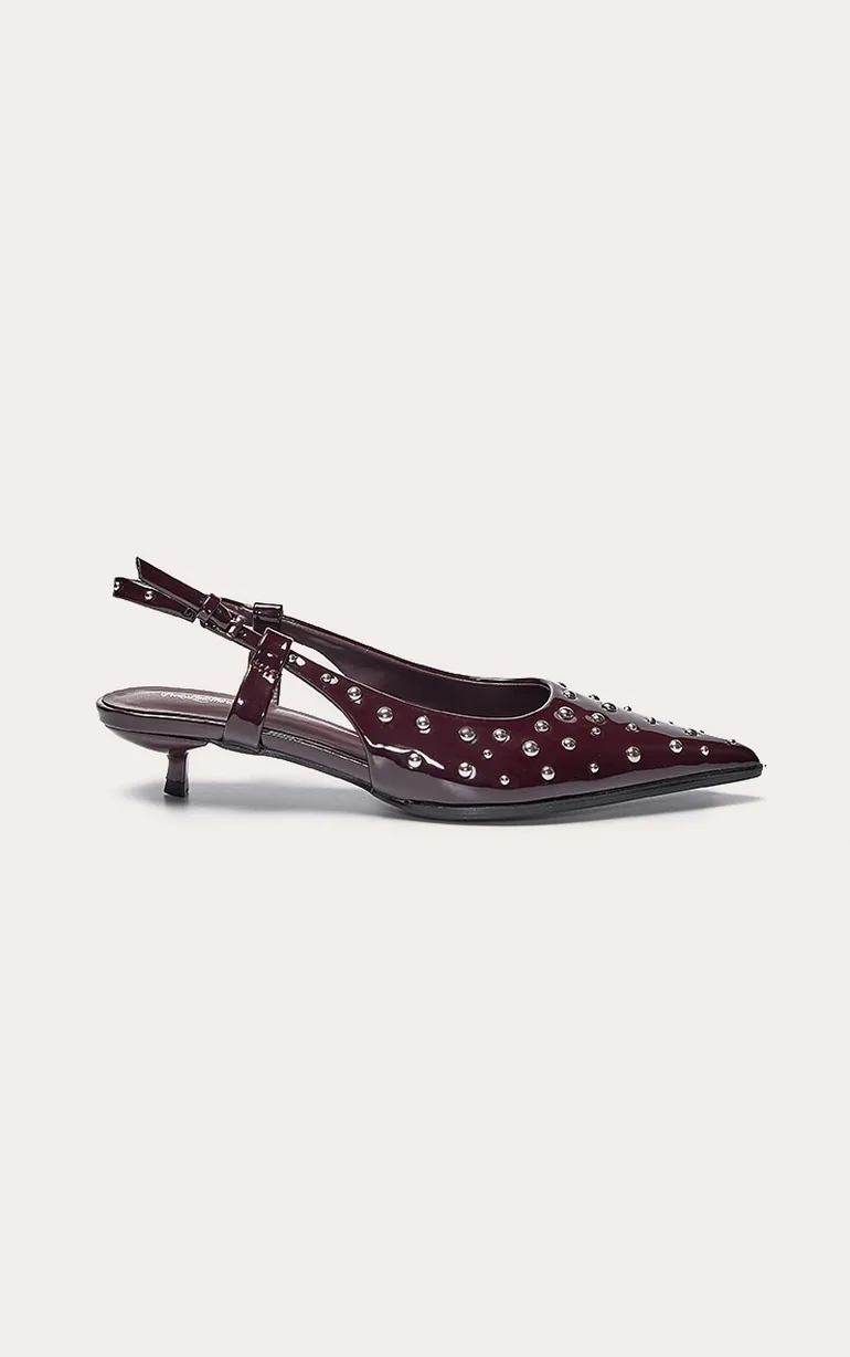 Burgundy Patent PU Stud Detail Kitten Court Heels - 1