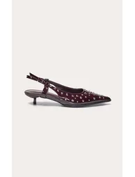 Burgundy Patent PU Stud Detail Kitten Court Heels - 1