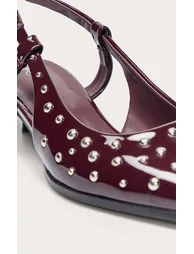 Burgundy Patent PU Stud Detail Kitten Court Heels - 4