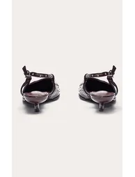 Burgundy Patent PU Stud Detail Kitten Court Heels - 3