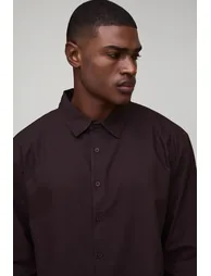 Oversized Crop Oxford Embroidered Shirt - chocolate - 3