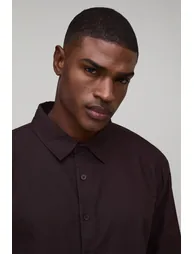 Oversized Crop Oxford Embroidered Shirt - chocolate - 1