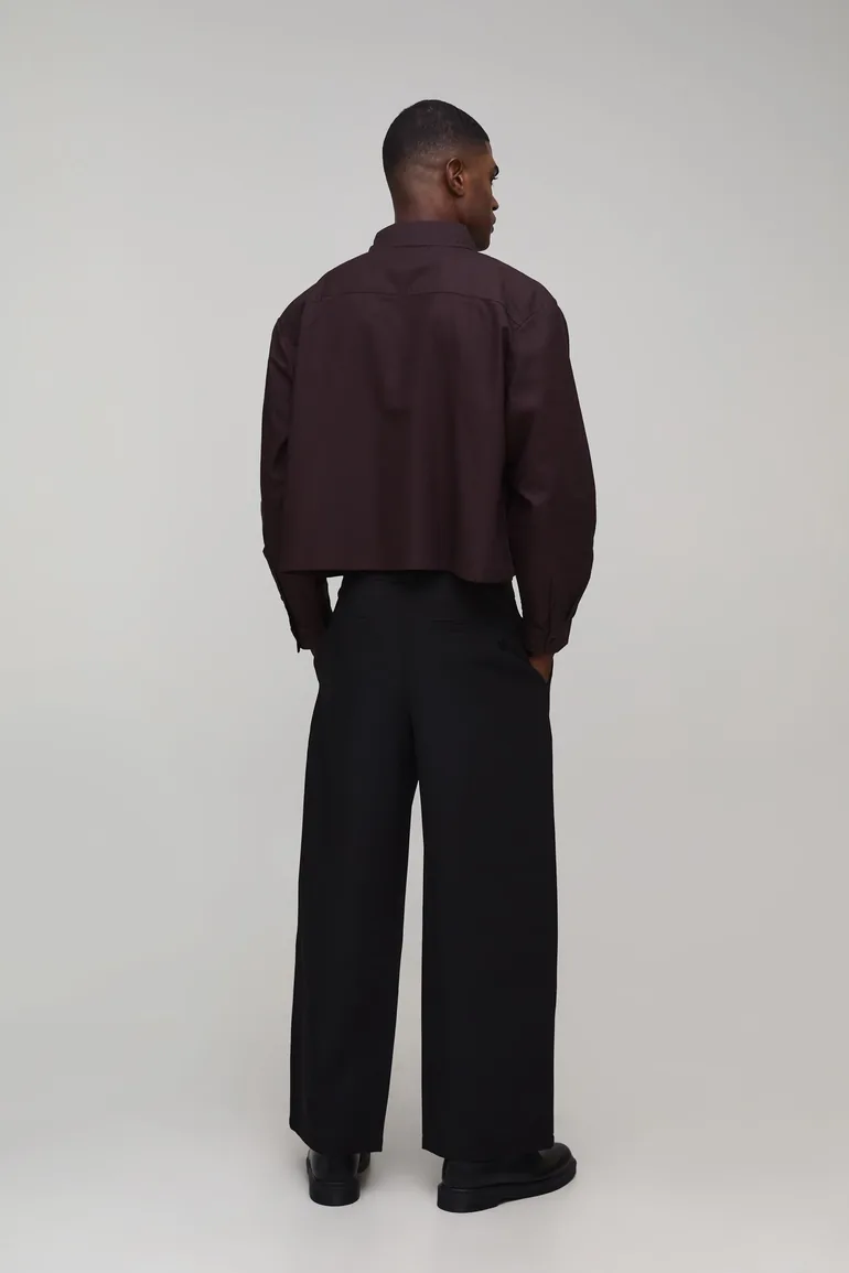 Oversized Crop Oxford Embroidered Shirt - chocolate - 2