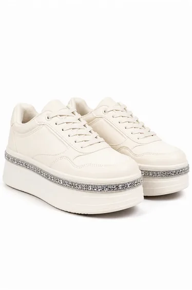 Lemonade Crystal Diamante Trim Platform Trainers Nude