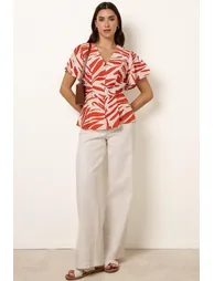 Top with Brushstroke Leaf Print - 1
