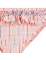 Checked Cotton Bikini Bottoms with Ruffled Waist - 1