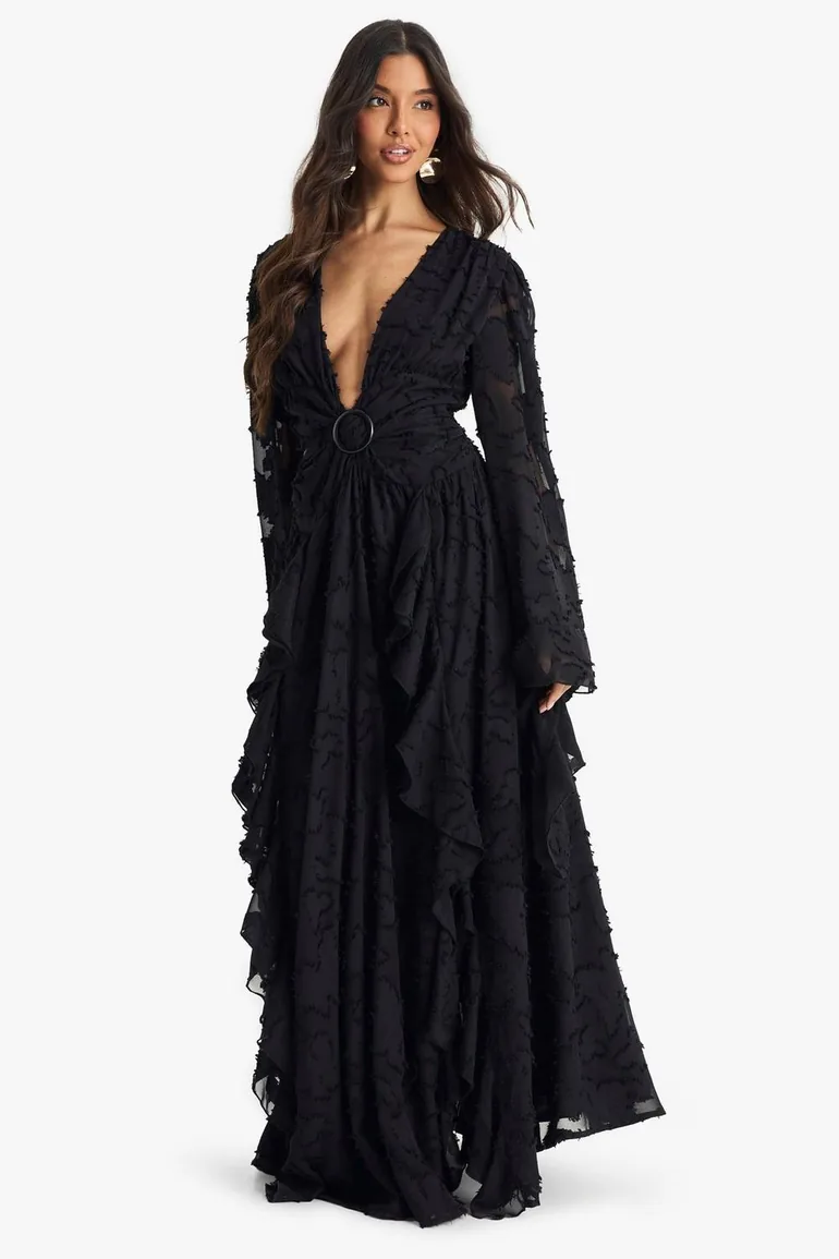 Textured Split Cut Out Maxi Dress - 2
